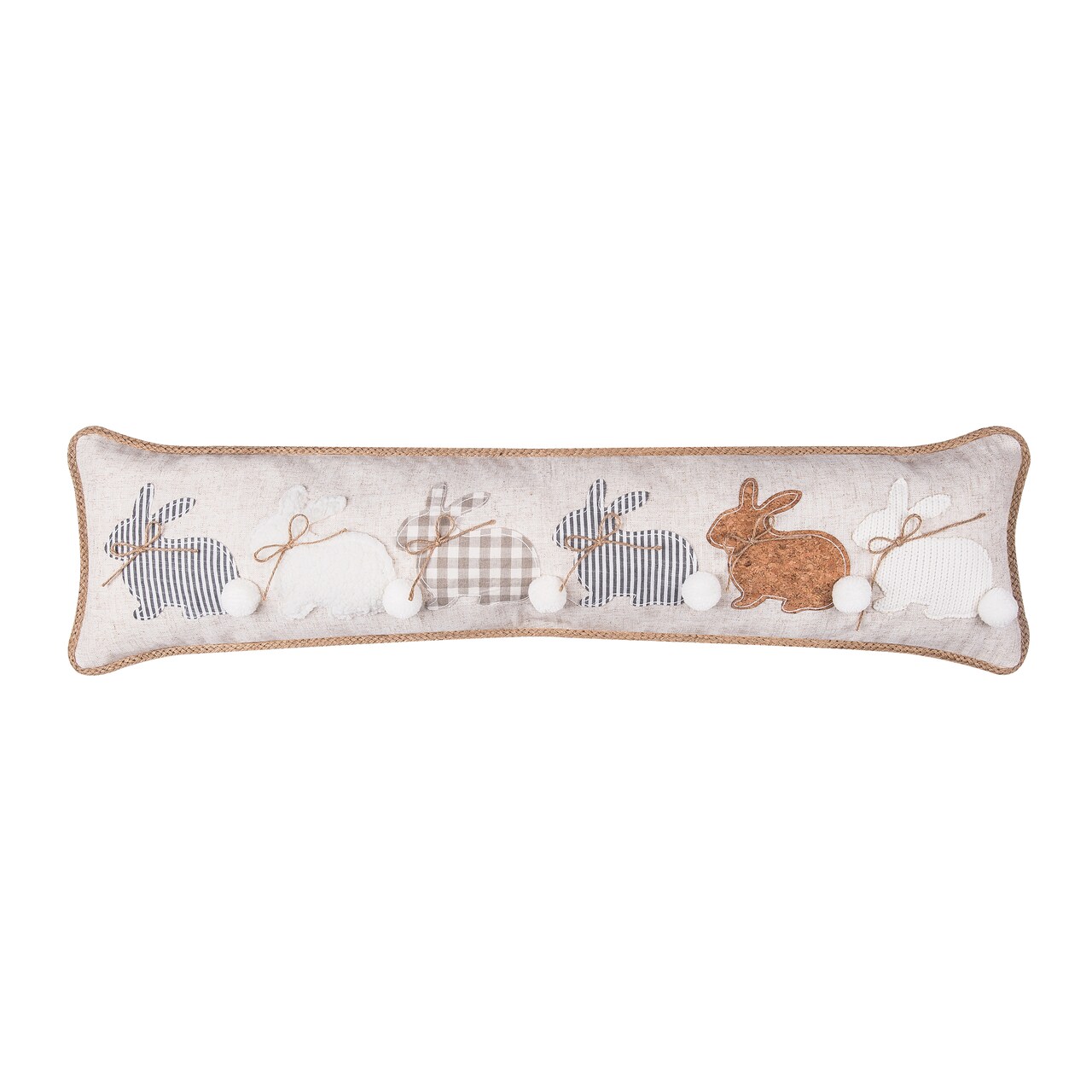 Spring Easter Bunnies Rabbits w/ Tufted Tails Long Decorative Accent Pillow, 9" x 36"